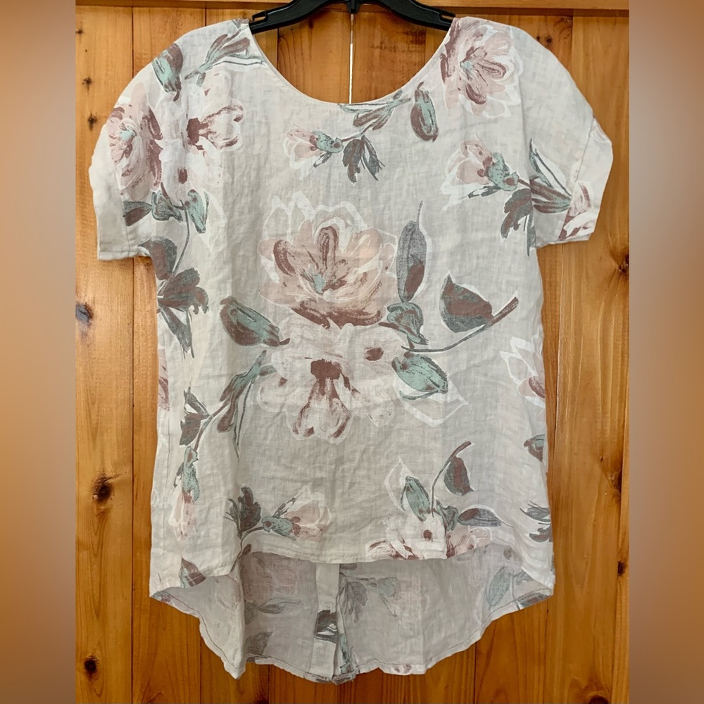NWT Terzo Millennio Linen Tunic Top Womens Hi Low Hem Size Small